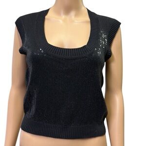 Express Design Studio Black Sequined Sweater Scoop Neck Vest Womens Medium